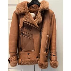 The Arrivals Women's Moya Pink Leather & Shearling Trim Jacket Size XXS